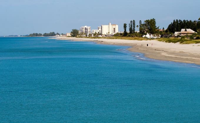 Gulf beach shoreline in Venice, FL